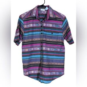 90s Retro Multicolor Striped Casual Button Down Shirt